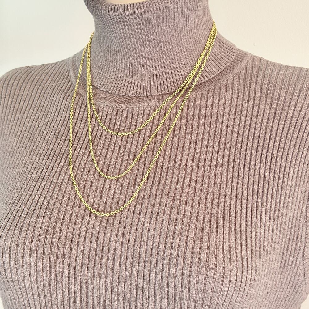 Classic & Always In Style 1980s Gold-Tone Cable Chain 3-Strand Layered Necklace